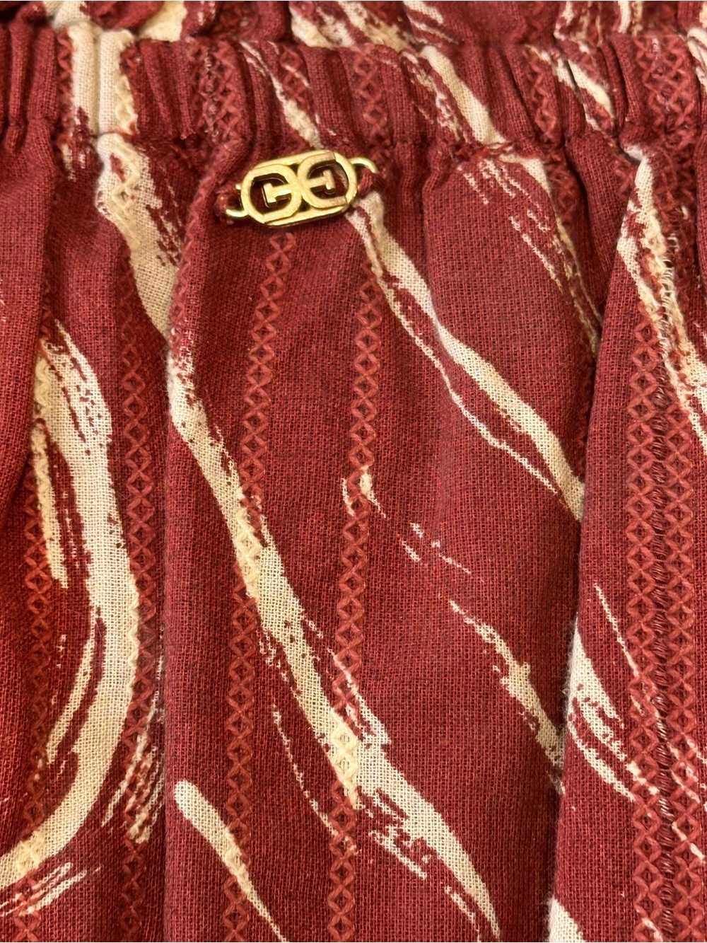 Sam Edelman Abstract Print Ruffle Top | Size XL | Rust/Cream - Picture 7 of 7